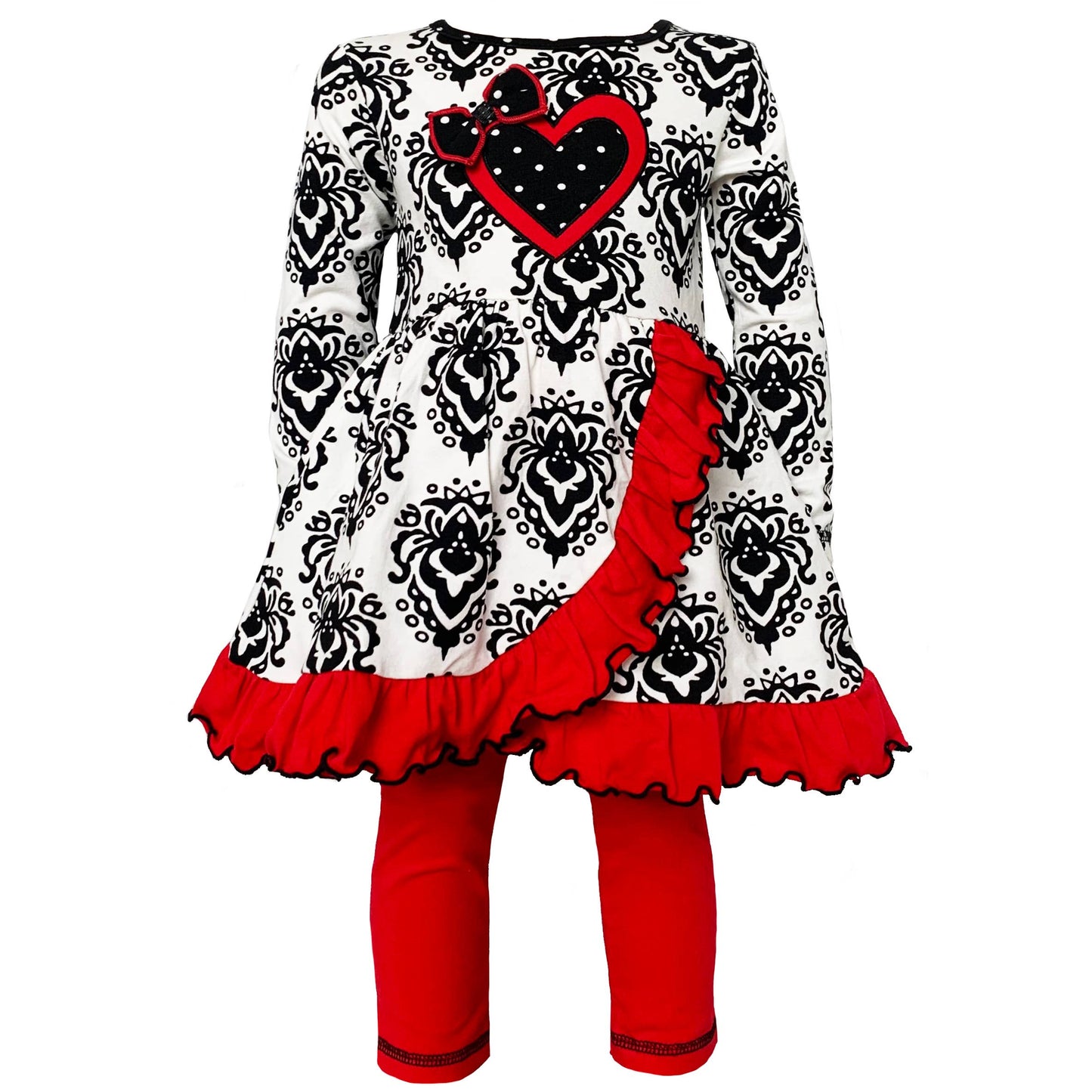 Damask Heart Red Leggings Valentine's Day Set