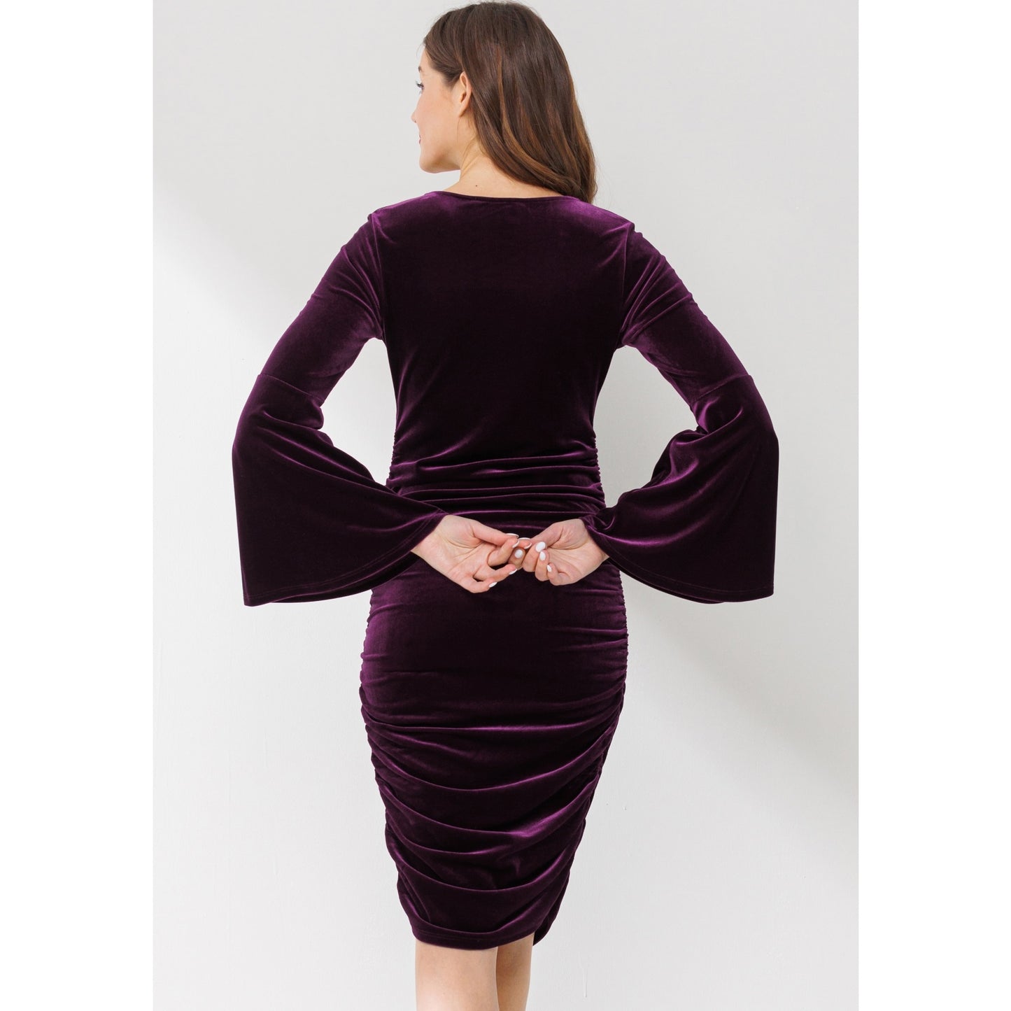 V-NECK BELL SLEEVE MATERNITY DRESS