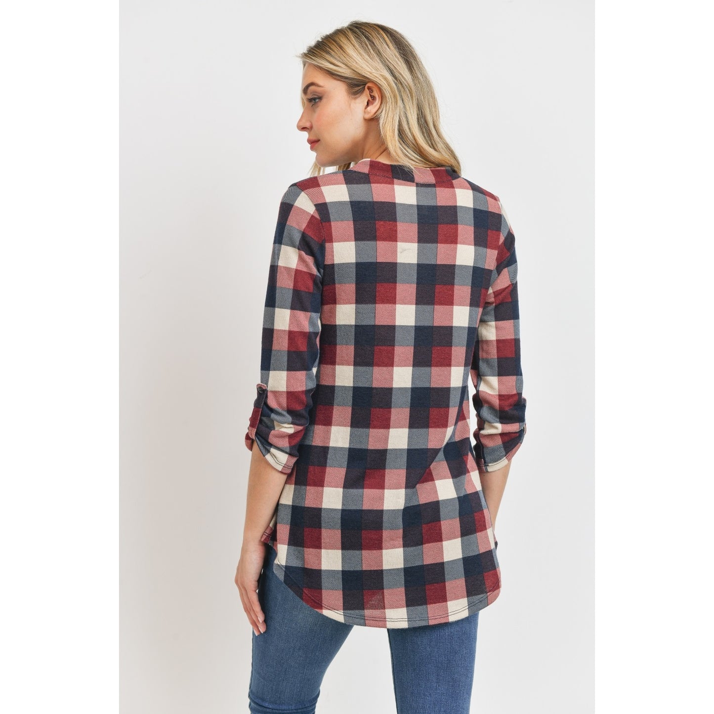Hacci Checker V-Neck Maternity Tunic Blouse