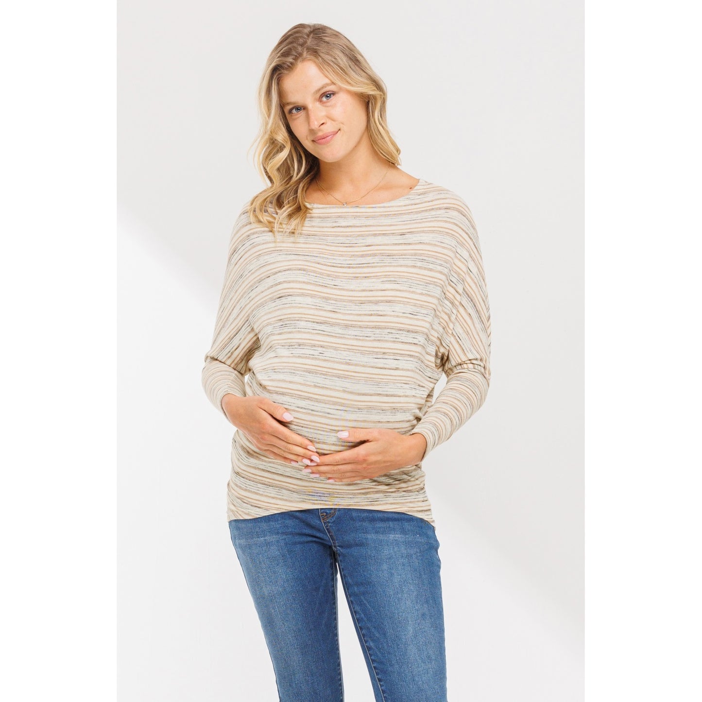 Boat Neck Dropped Shoulder Long Sleeve Maternity Top