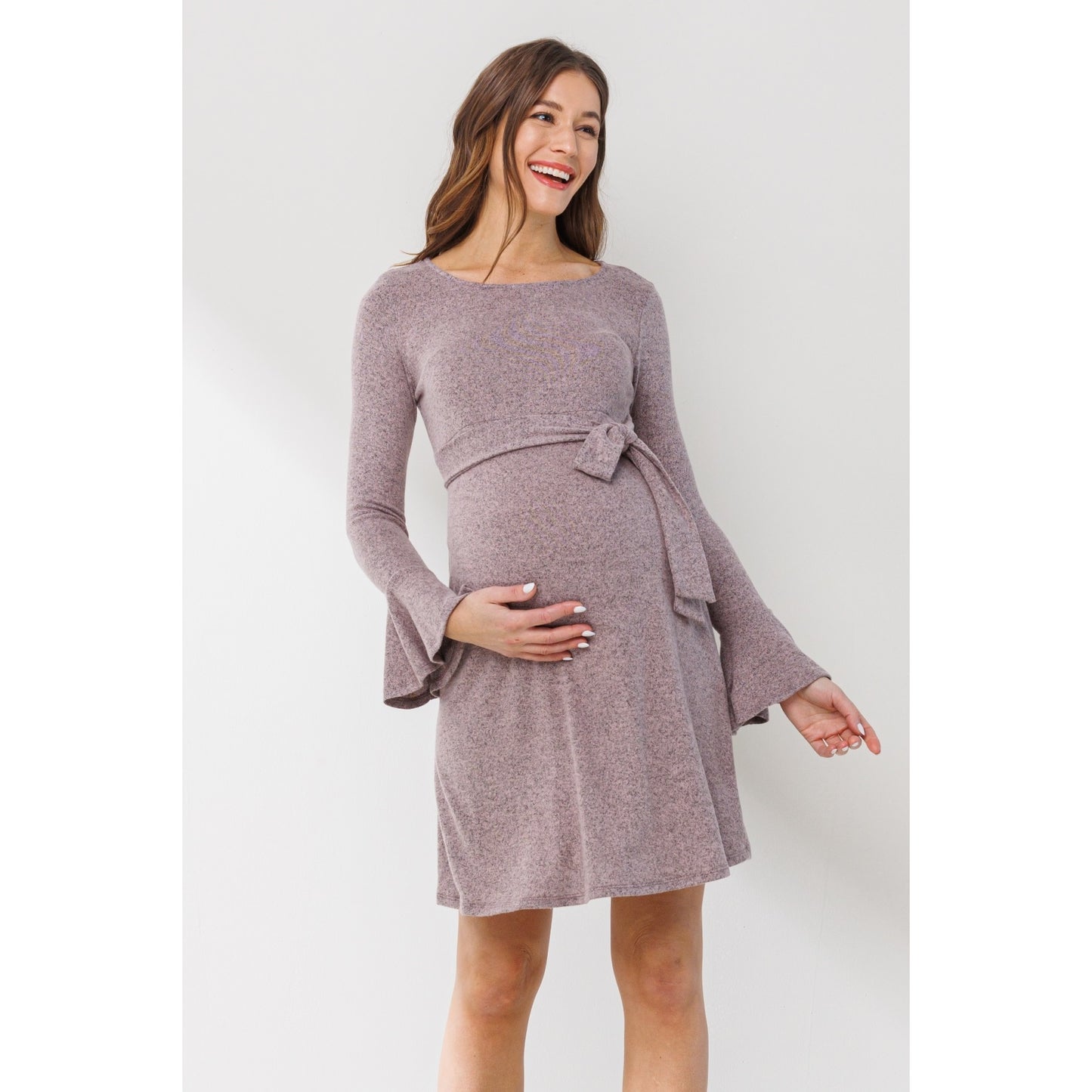 BACK KEYHOLE HACCI BELL SLEEVE MATERNITY DRESS