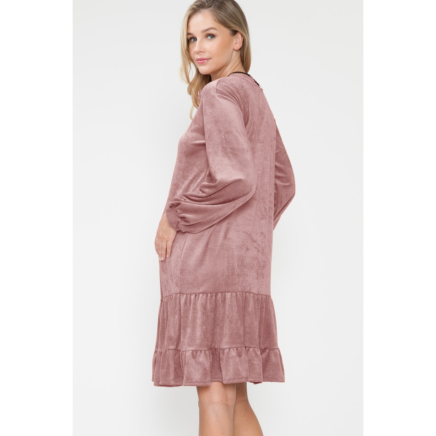 Maternity Velvet Bishop SL Knee-Length Midi Dress