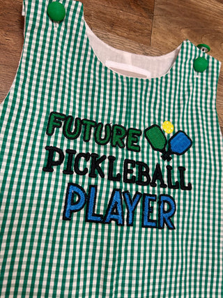 Future Pickleball Player Green Gingham Romper
