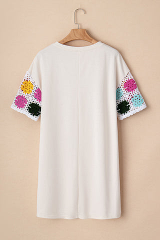 RTS: The Nina Crochet Sleeve Neutral T-Shirt Dress-