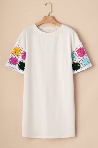 RTS: The Nina Crochet Sleeve Neutral T-Shirt Dress-