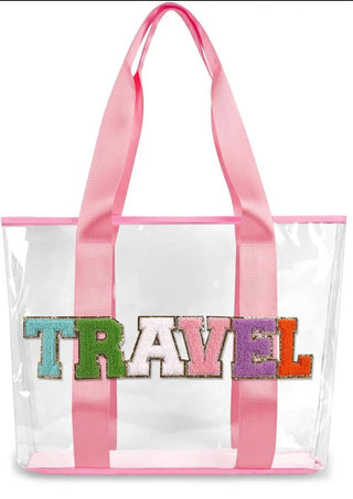 RTS: Clear Embroidered Chenille Letter Totes-