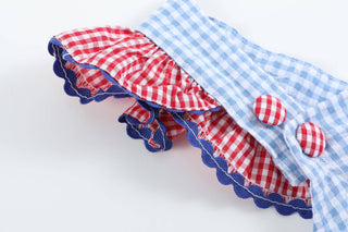 GINGHAM USA FLAG RUDFLE ROMPER