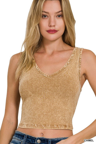 rts: Zenana WASHED COTTON V-NECK SLEEVELESS Tank