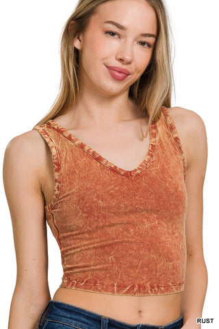 rts: Zenana WASHED COTTON V-NECK SLEEVELESS Tank