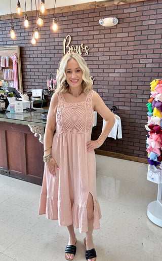 DUSTY ROSE CROCHET DRESS - WOMENS