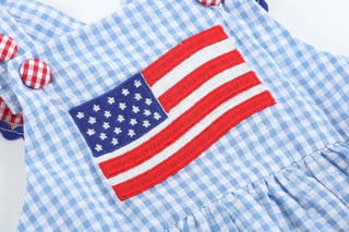 GINGHAM USA FLAG RUDFLE ROMPER