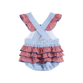 GINGHAM USA FLAG RUDFLE ROMPER