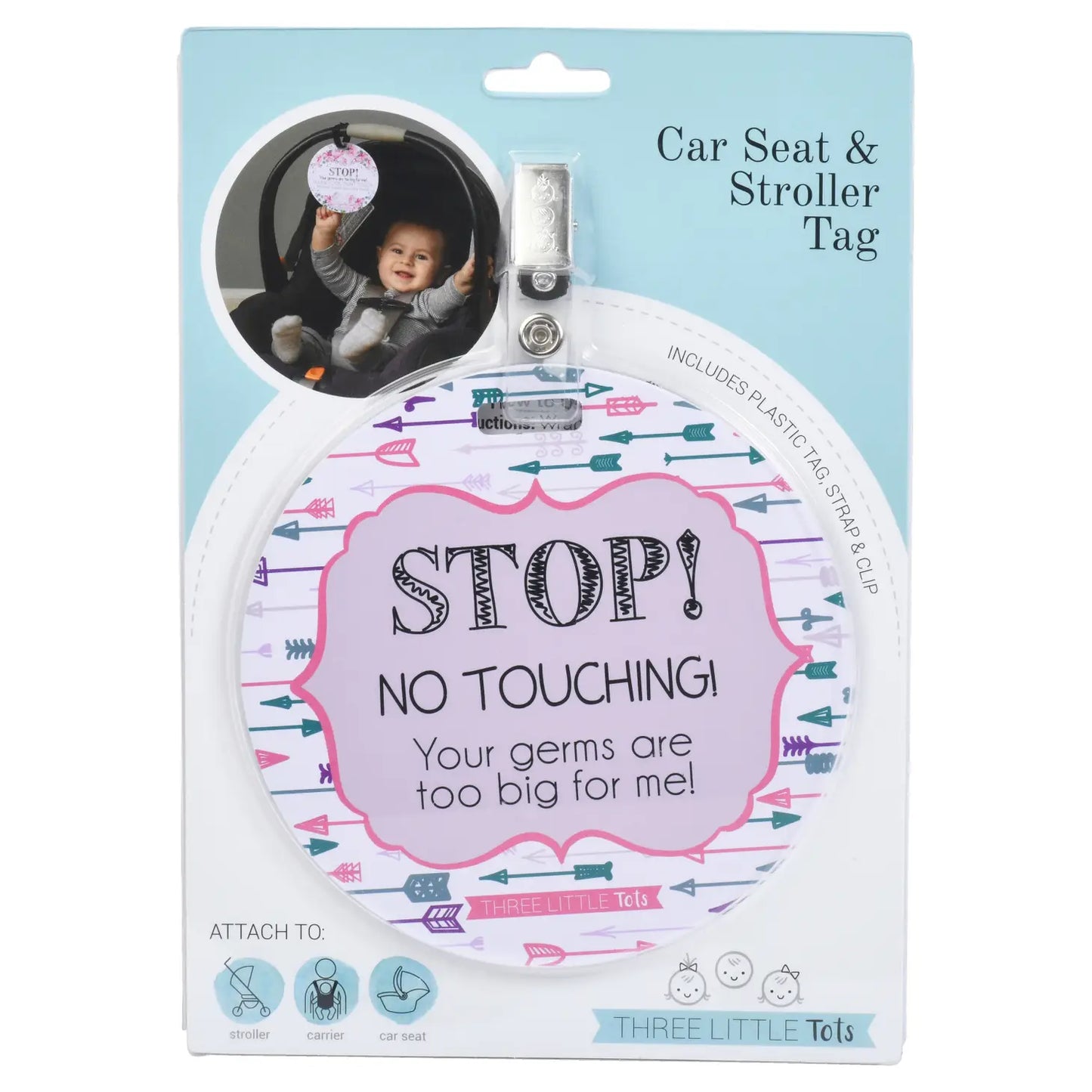 Pink Arrow No Touching Car Seat and Stroller Tag