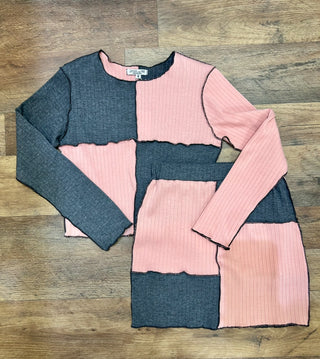 ROSE/CHARCOAL JAMES TOP - GIRLS