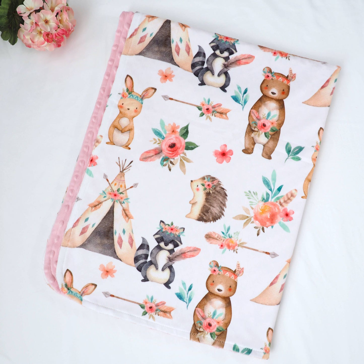 Baby & Toddler Minky Blanket - Woodland Tribe Pink