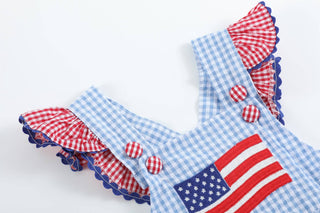 GINGHAM USA FLAG RUDFLE ROMPER