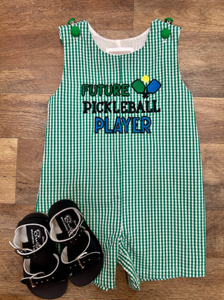 Future Pickleball Player Green Gingham Romper