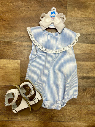 CLASSIC LIGHT BLUE COLLARED BABY BUBBLE ROMPER