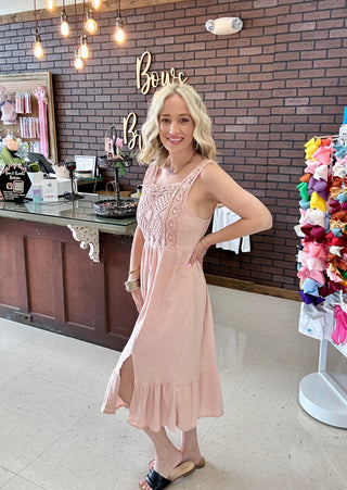DUSTY ROSE CROCHET DRESS - WOMENS
