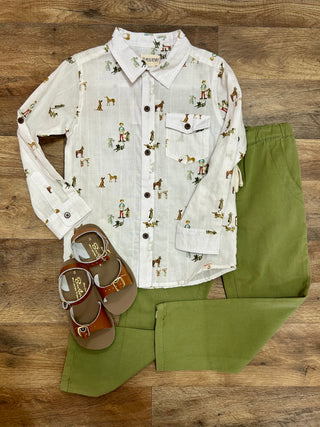 WHITE HENRY LONG SLEEVE BUTTON UP SHIRT