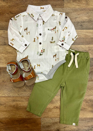WHITE HENRY LONG SLEEVE ONESIE