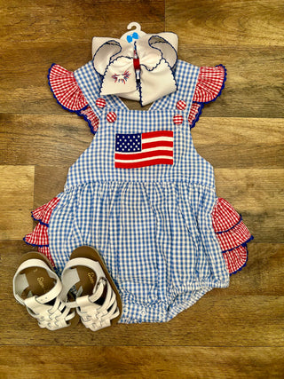GINGHAM USA FLAG RUDFLE ROMPER