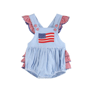 GINGHAM USA FLAG RUDFLE ROMPER