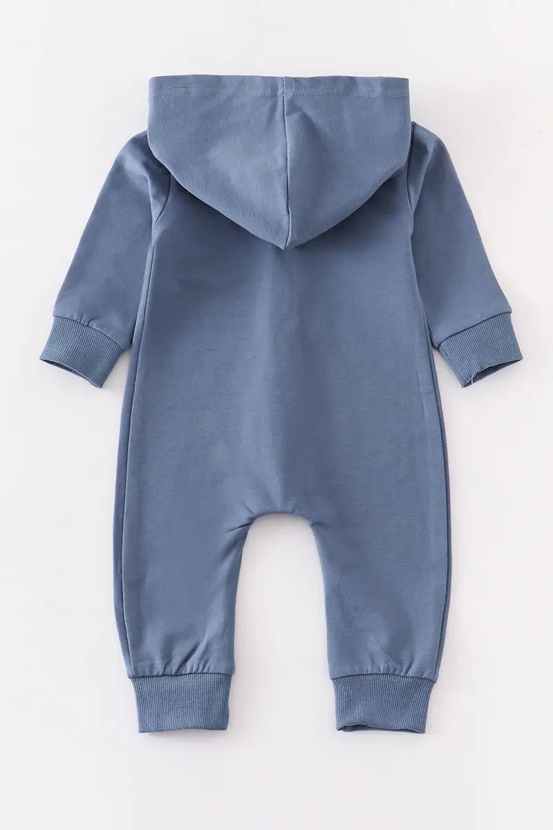 Teal button down baby hoodie romper