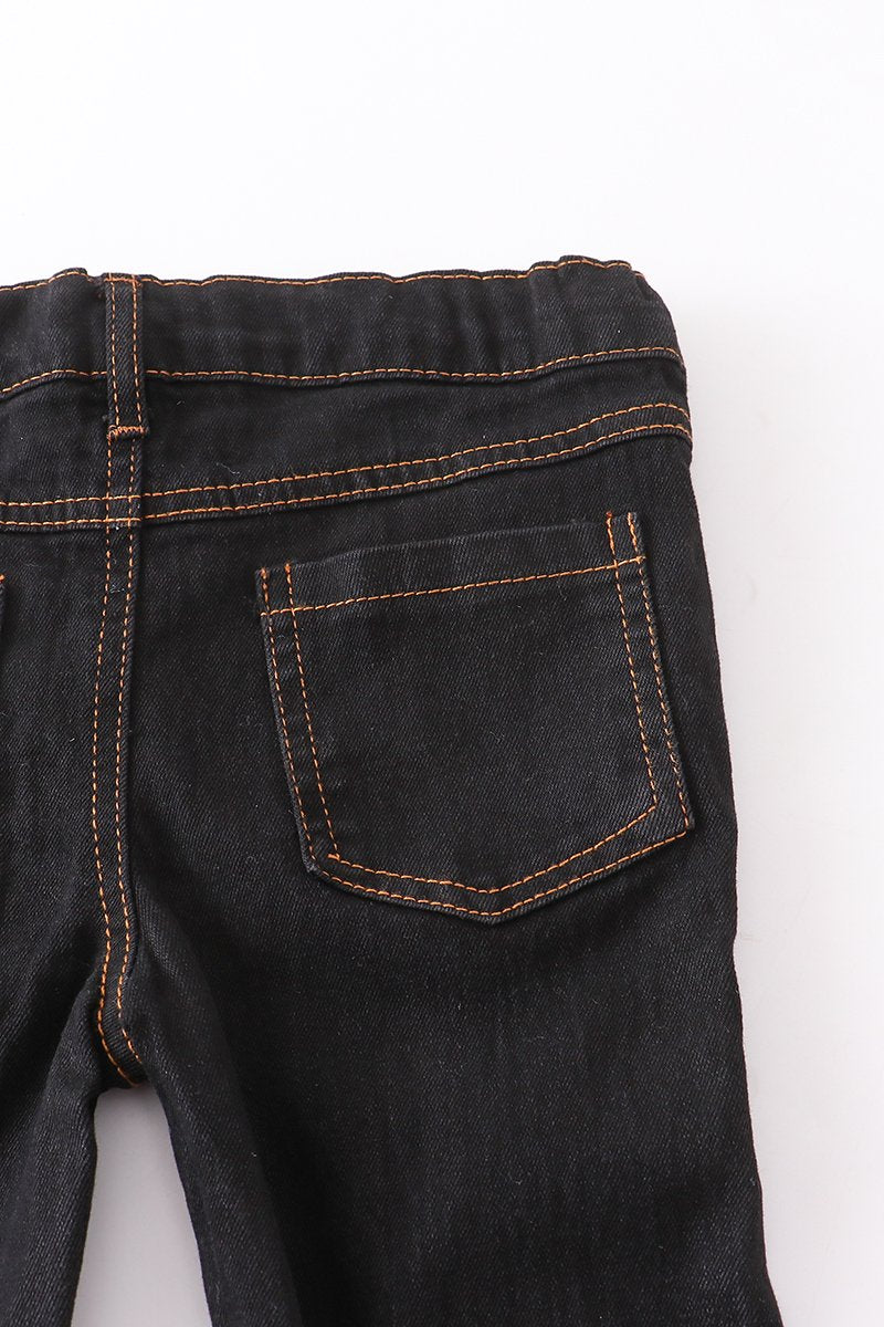 Black Double Layered frayed denim jeans