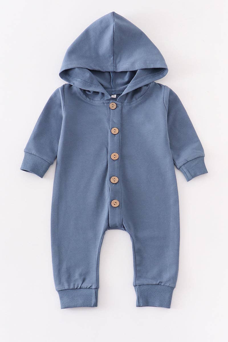 Teal button down baby hoodie romper
