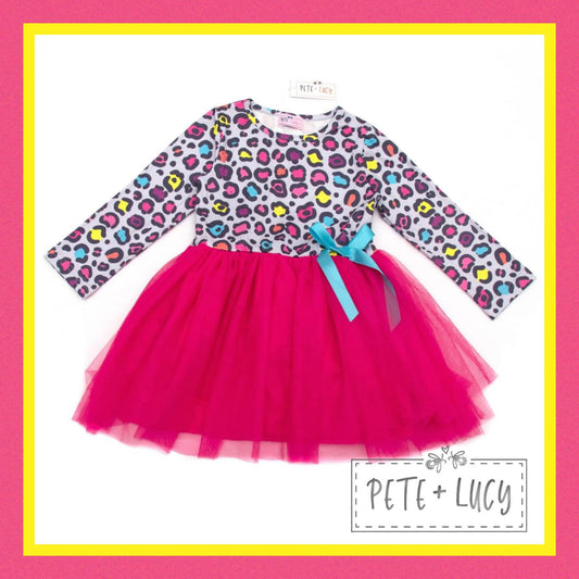 Neon Leopard L/S Tulle Dress