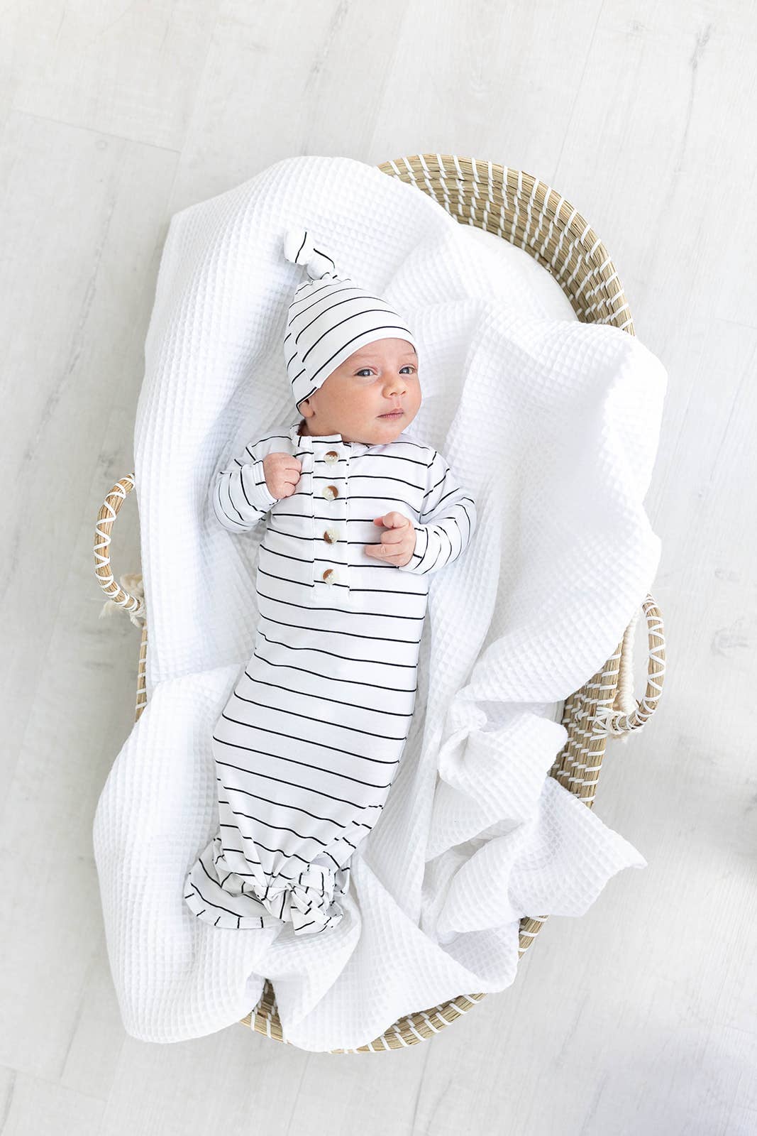 Knotted Baby Gown Set (Newborn - 3 mo.) - Black Stripes