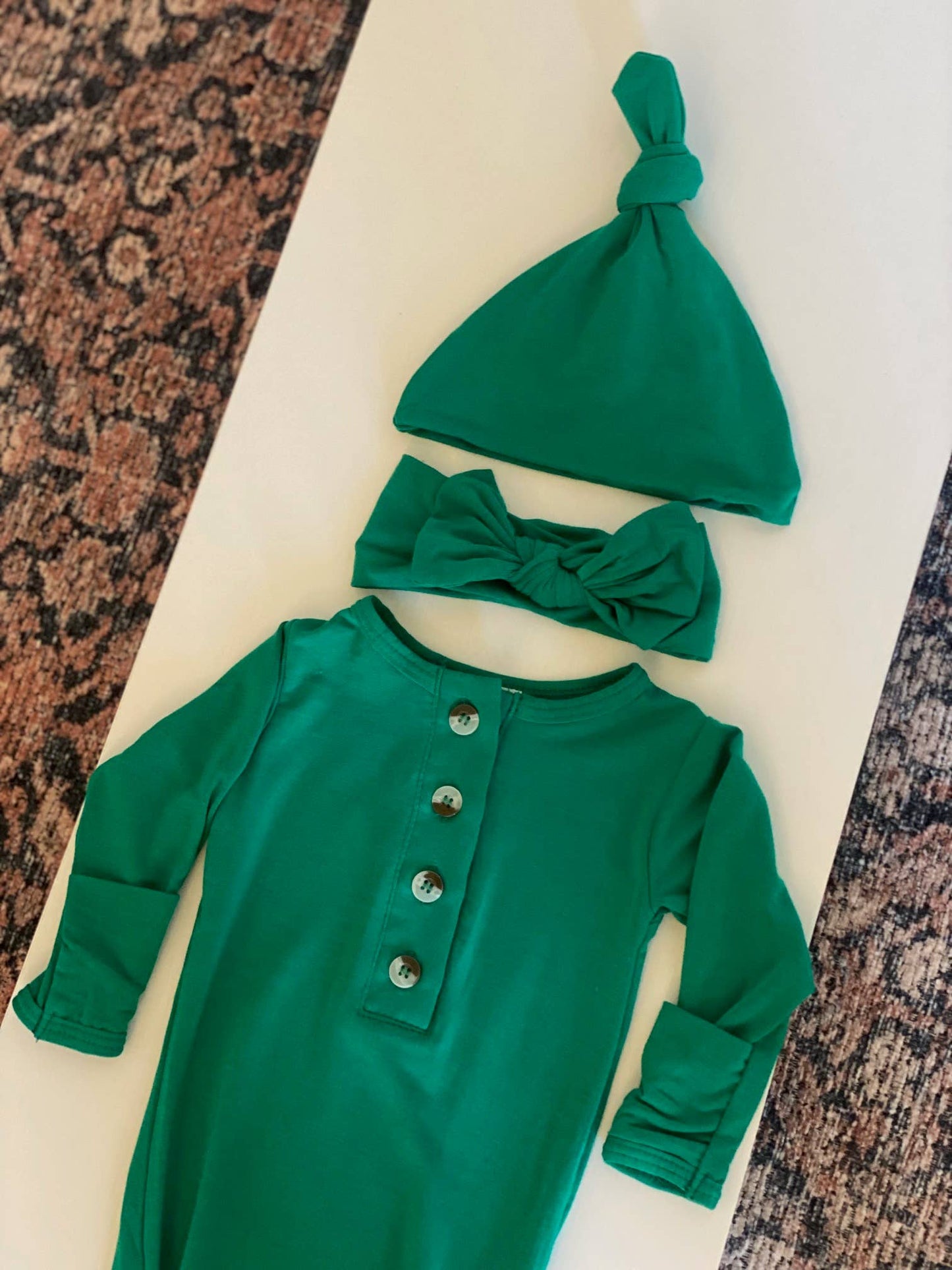 Knotted Baby Gown Set (Newborn - 3 mo) - Green
