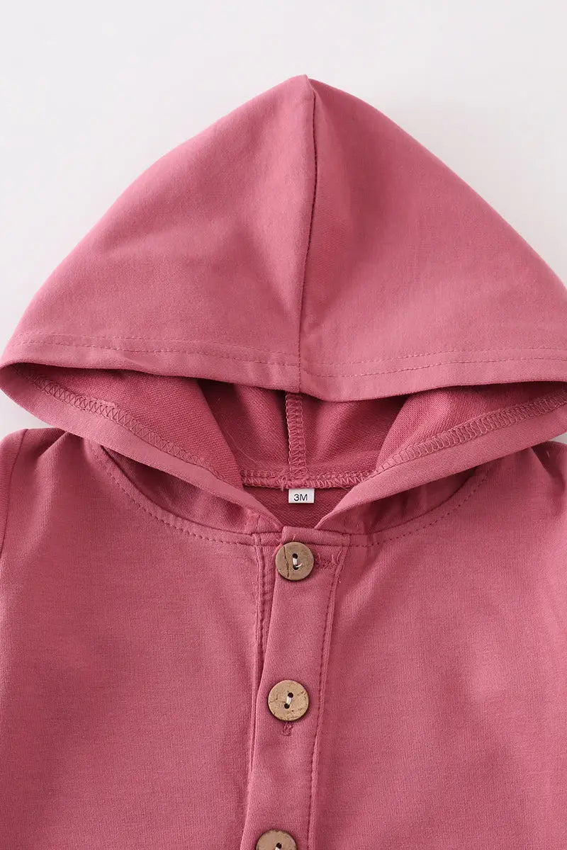 Pink button down baby hoodie romper