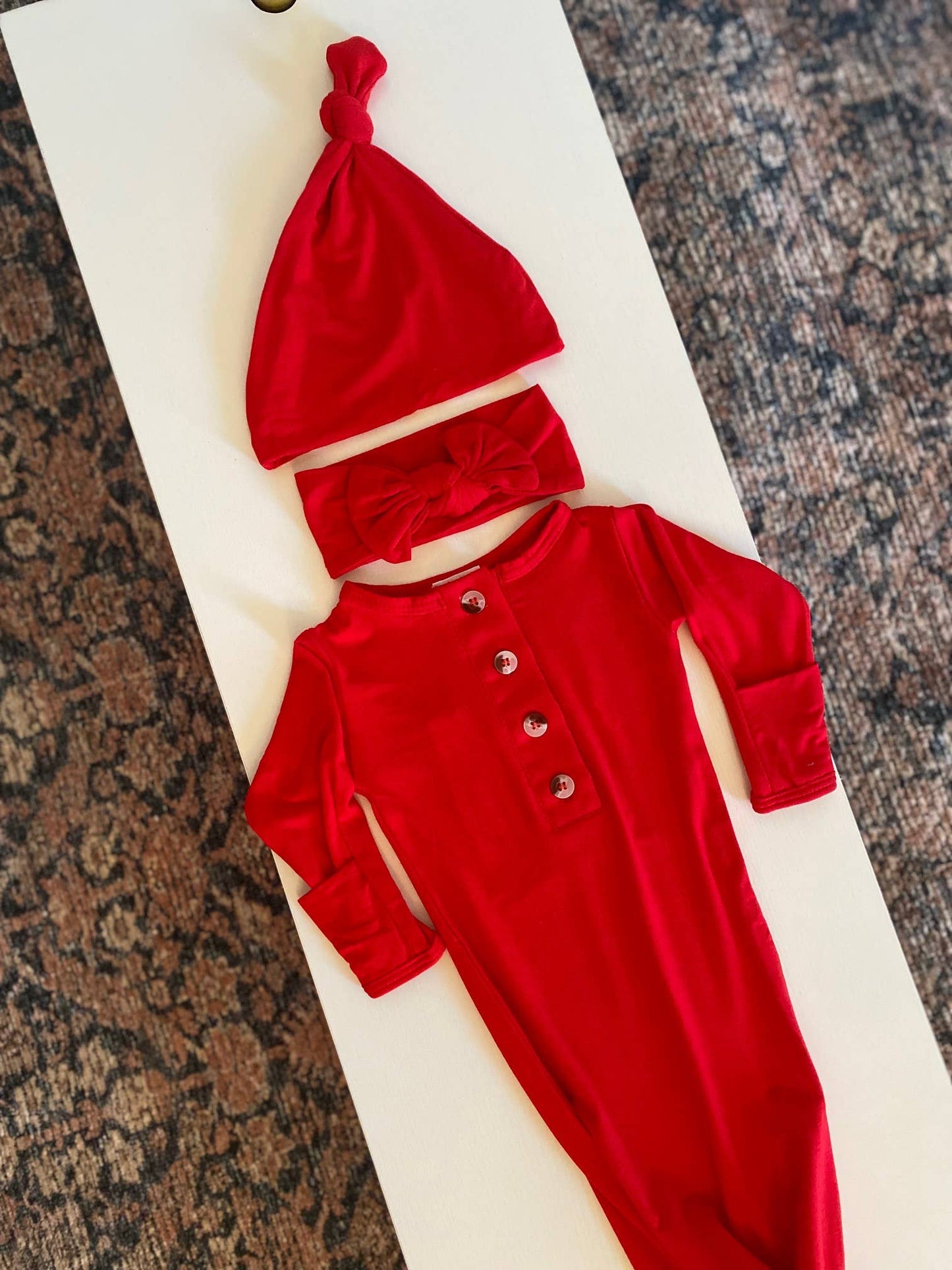 Knotted Baby Gown Set (Newborn - 3 mo) - Red