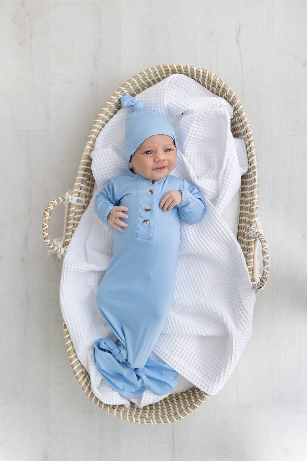 Knotted Baby Gown and Hat Set (Newborn - 3 mo.) - Baby Blue