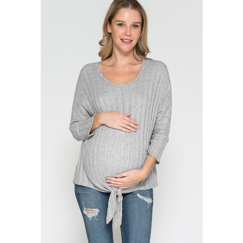 Maternity Round Neck Front Tied Dolman Top